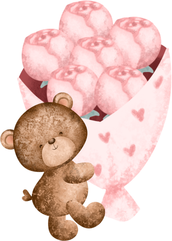 teddy bear and pink flower bouquet