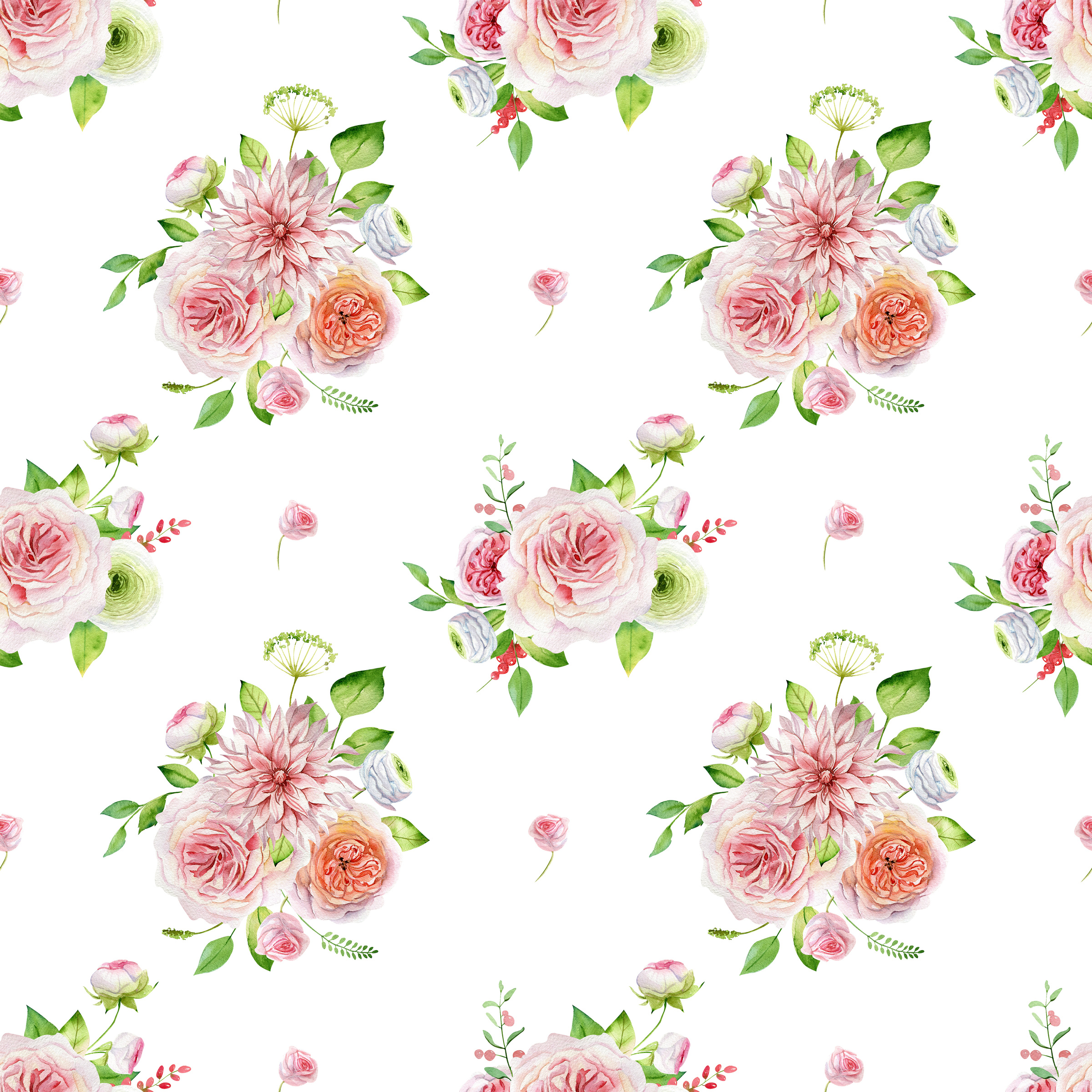 Watercolor Roses Seamless Pattern